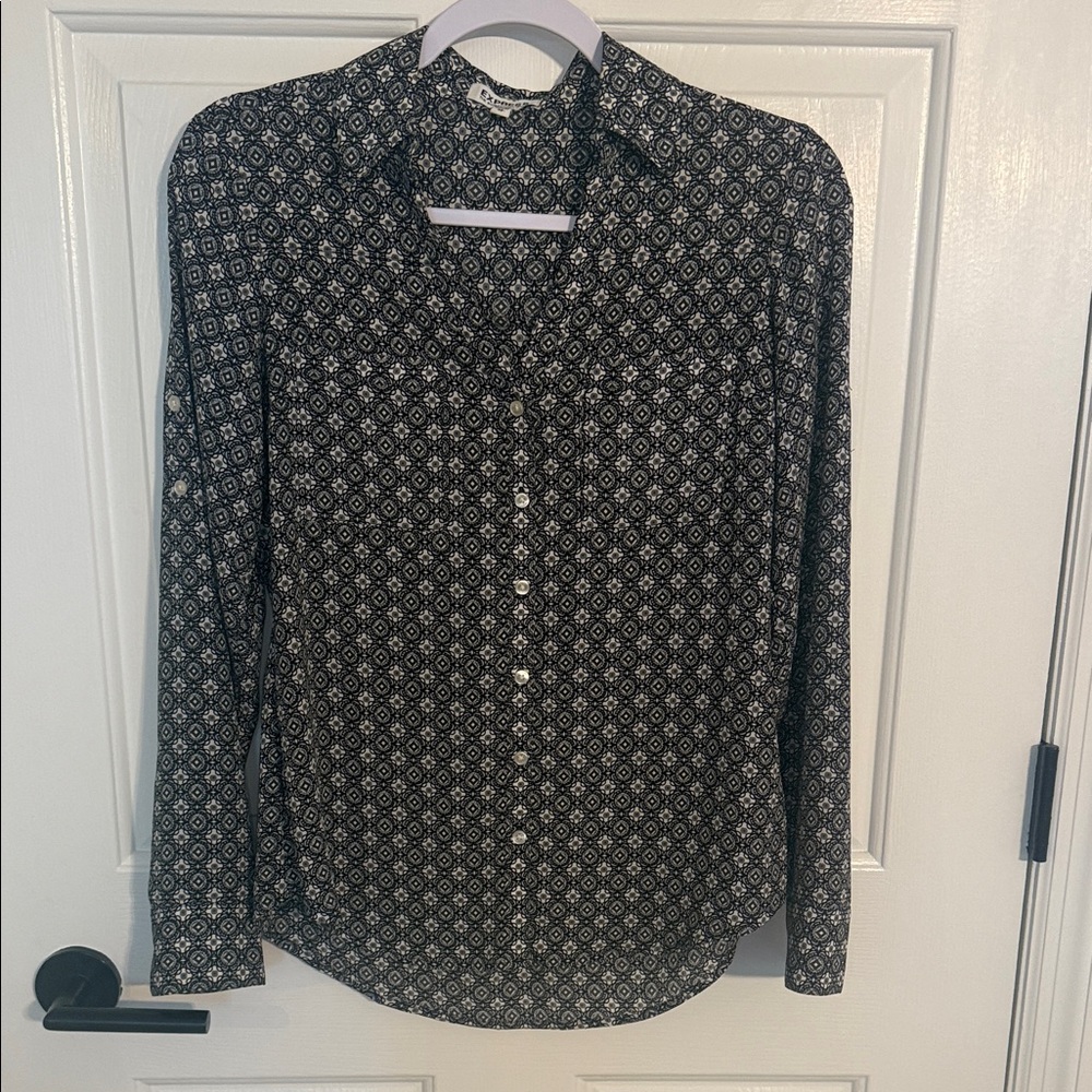 Express Portofino Monochrome Geometric Patterned Blouse Size XS